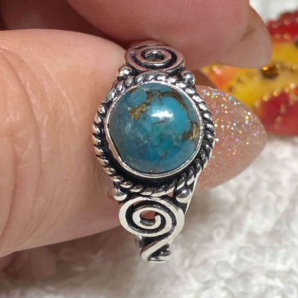 💍💕Blue turquoise with copper veining sterling ring-stamped 925 -8 - Picture 8 of 9
